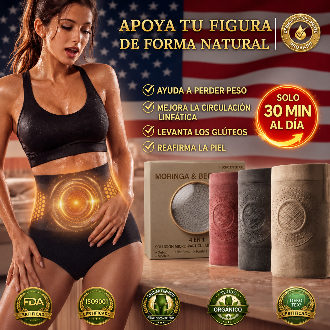 Shorts moldeadores y quemagrasas 4 en 1 con microparticulas de moringa y berberina-OFERA X3